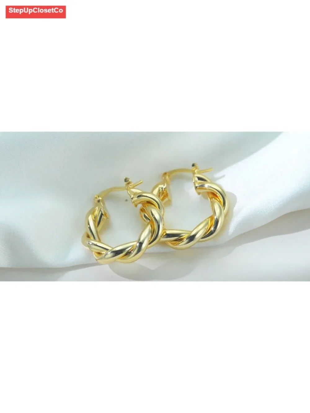 18K Gold Plated Chunky Twisted Hoop Earrings Hypoallergenic